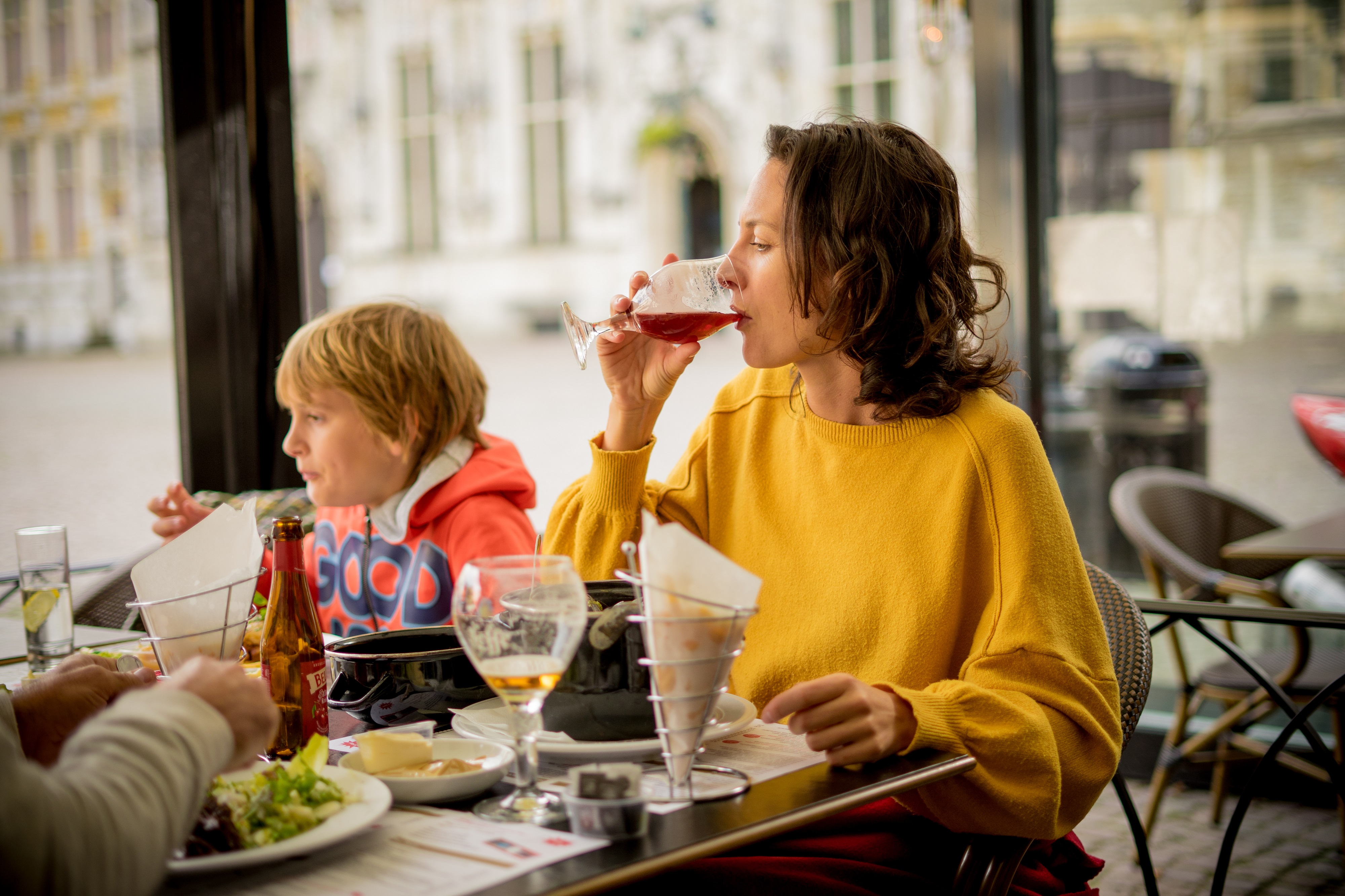 Family eating in a brasserie